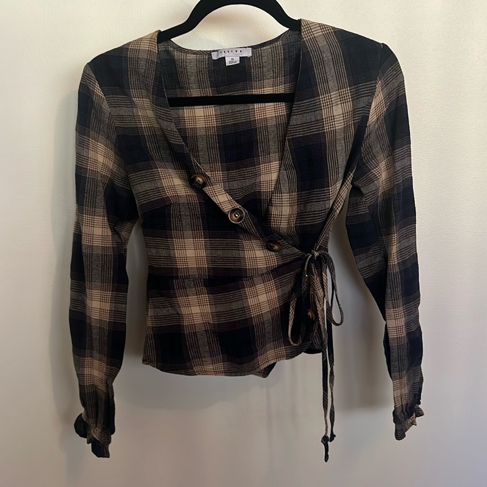 Plaid Wrap Blouse